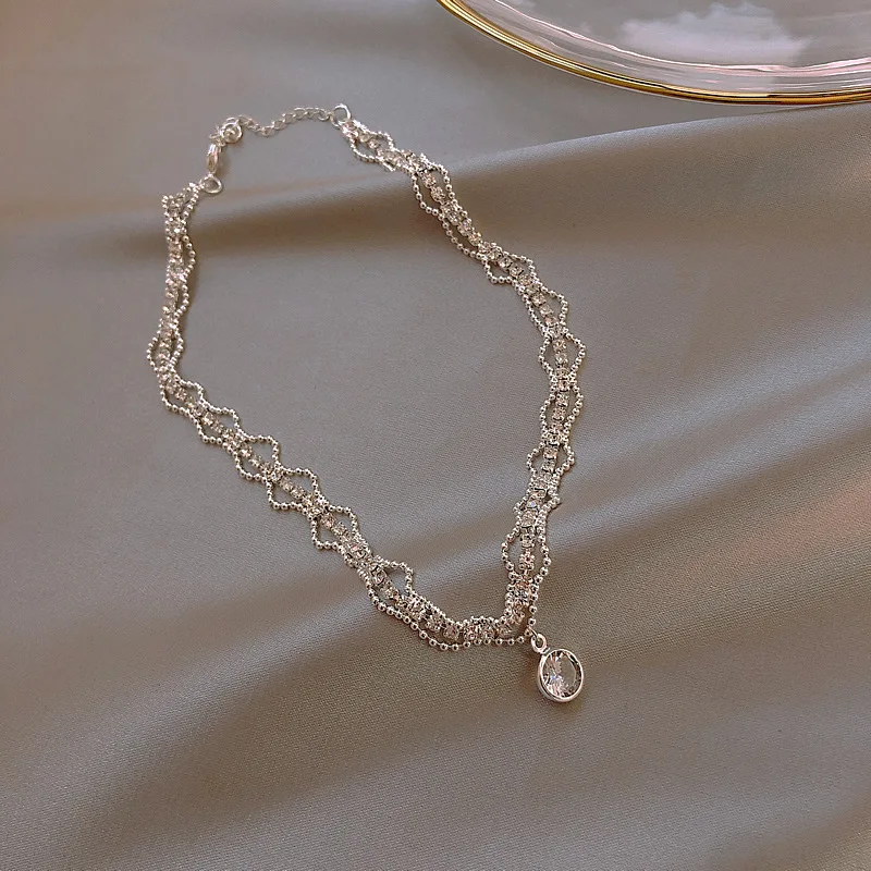 

New Female Mini Diamond Necklace Clavicle Chain Metal Copper Alloy Silver Fashion Women
