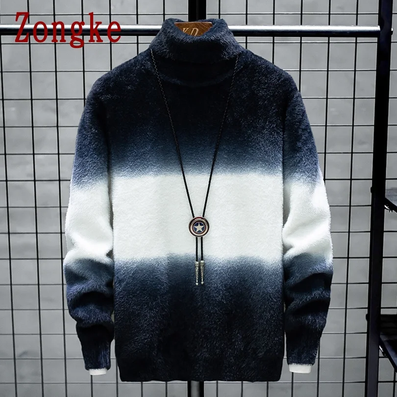 

Zongke водолазка мужская полосатый Мужской пуловер с высоким воротом, мужская одежда из шерсти, мужской свитер, вязаный M-3XL, осень 2020