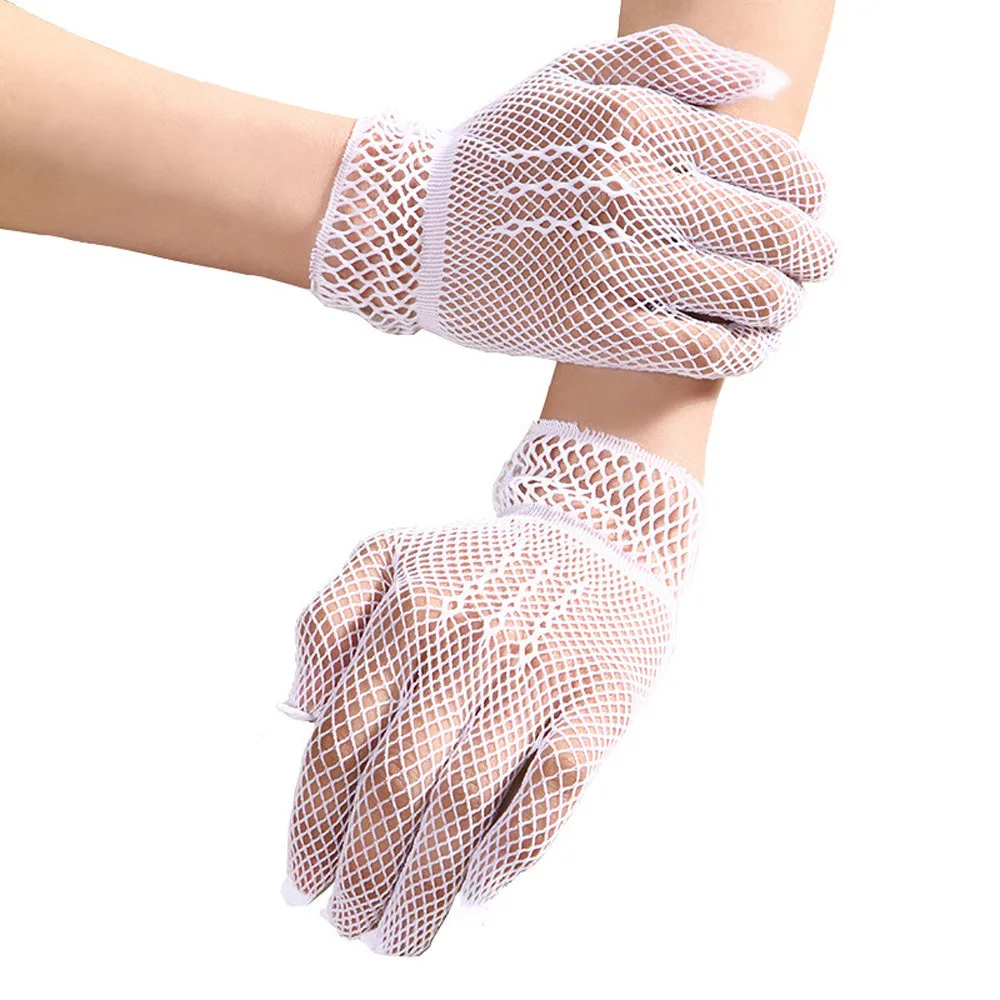

Ladies Girls Neon Sexy Lace Fingerless Fishnet Gloves Women Elegant Short High Elasticity Black Mittens