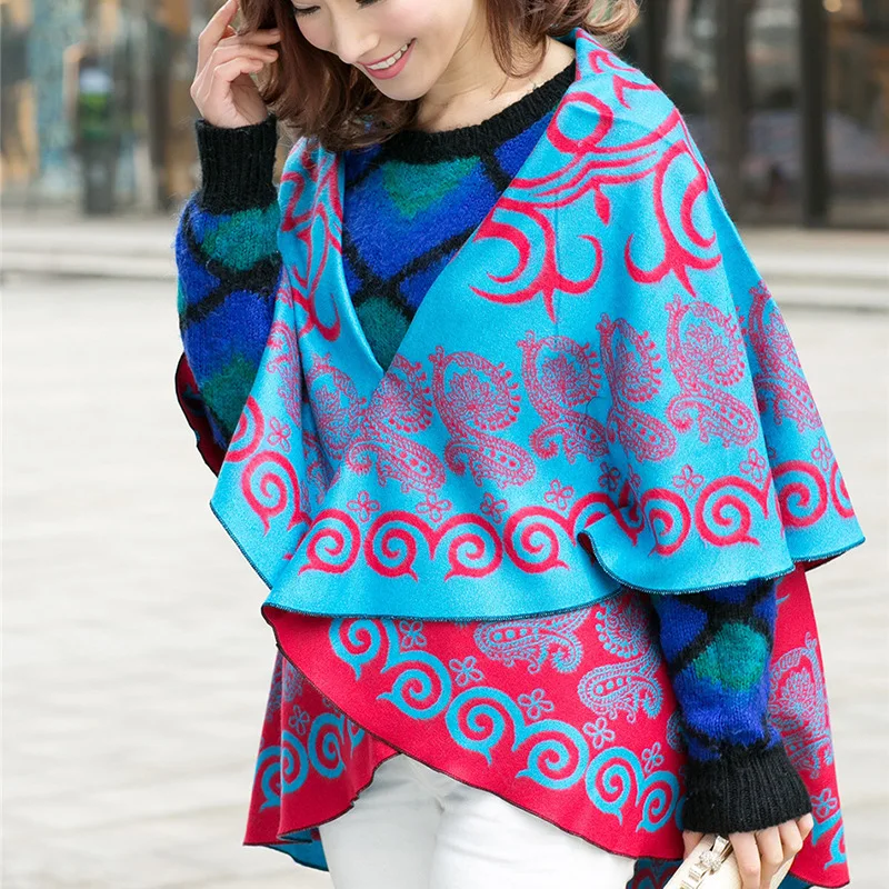 

Travel Shawl Ethnic Thickened Round Cloak Cape Ladies Imitation Cashmere Pashmina Scarf Women Keep Warm Korean Style Poncho