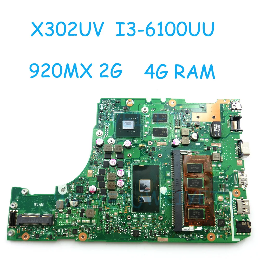 

X302UV MAIN_BD._4G/I3 6100U/AS motherboard For ASUS X302U X302UV X302UA laptop Mainboard 4G RAM 920MX 2G Rev 2.0 90NB0BM0-R00020