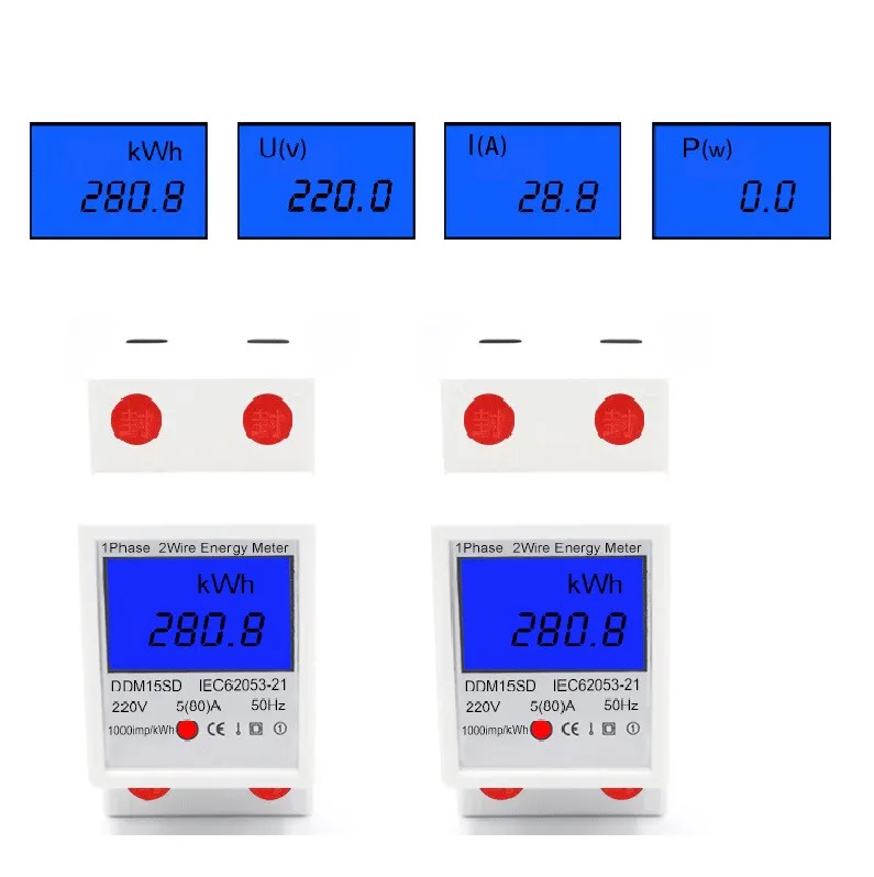 

DIN Rail Single Phase Digital Energy Meter Two Wire Electricity Voltage Power Consumption Counter Electric Wattmeter Voltmeter