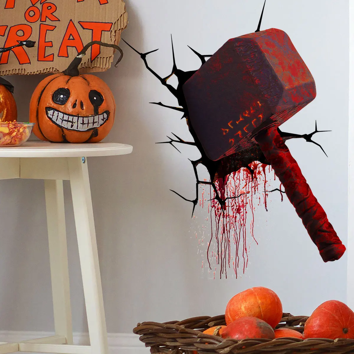 

3D Broken Wall Terrible Axe Wall Stickers Room Decor Aesthetic Halloween Window Stickers Party Happy Halloween Decor Home 2021