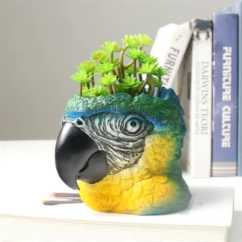 Уникальный цветочный горшок в форме попугая практичный полимерный мультяшный