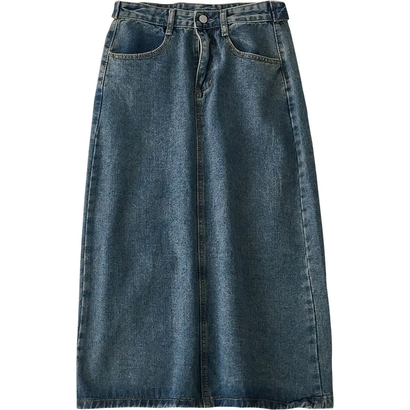 

Denim Women Skirts Autumn New High Waist Pocket Straight Knee-Length Casual All Match Female Buttoming Clothing Top Quality