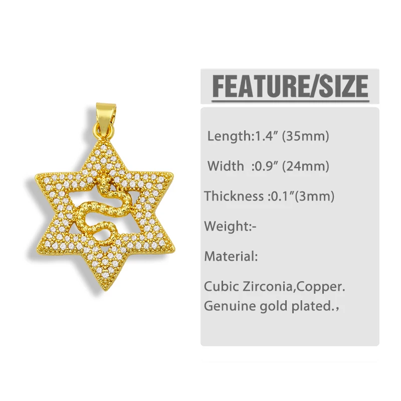 OCESRIO DIY позолоченный кулон в виде сердца и змеи для женщин большой шестиконечный