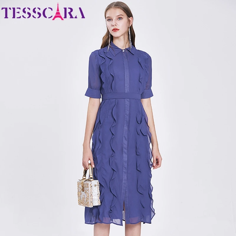 Женское летнее роскошное платье рубашка TESSCARA с оборками высококачественное