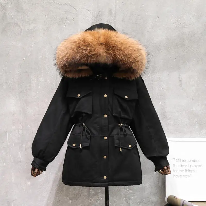 Women Winter Jacket Warm Parka 2019 Fashion Real Large Raccon Fur Collar Long White Duck Down Coat Adjustwaist | Женская одежда