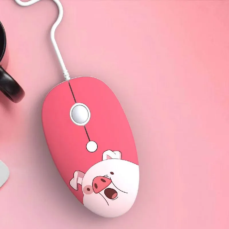 Мышь компьютерная беспроводная оптическая розовая с рисунком животных |