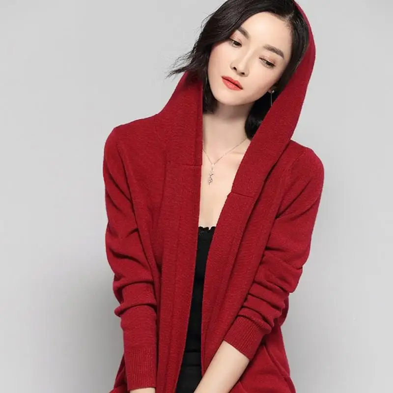 Women Long Cardigan Sweater 2019 New Casual Autumn Sleeve Knitted Kimono With Hooded Female Big Coat |