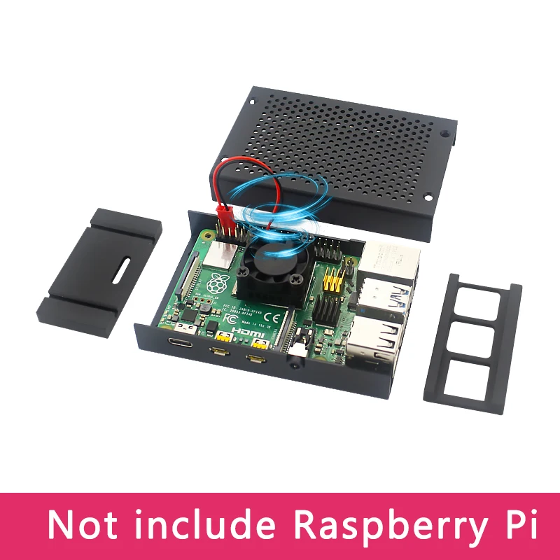 Алюминиевый Чехол Raspberry Pi 4 корпус из серебристого и черного металла | Вентилятор