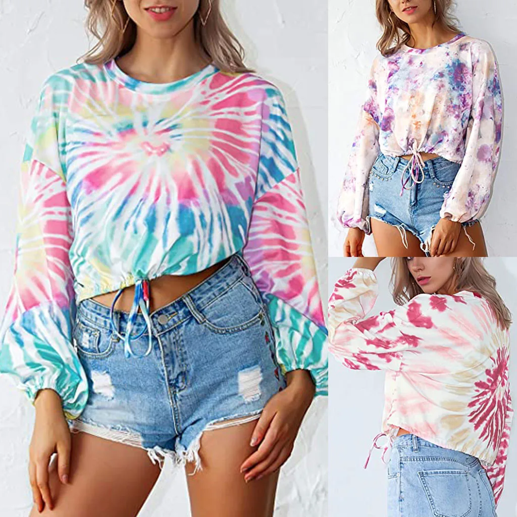 CHAMSGEND женский укороченный топ с завязкой и длинными рукавами повседневный