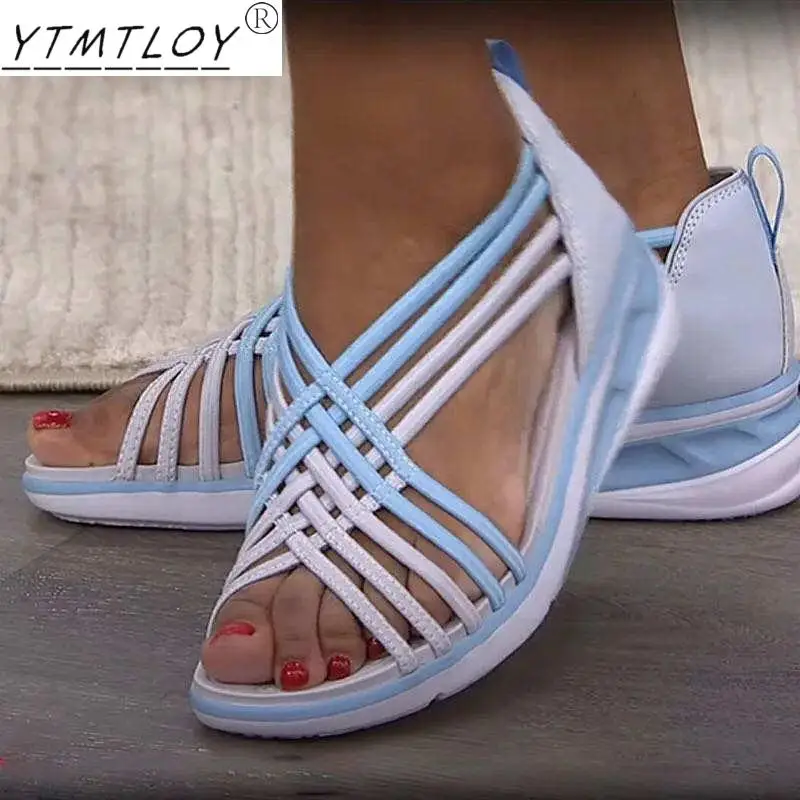 

2022 Летние удобные спортивные сандалии для отдыха, женские пляжные сандалии на каблуке, босоножки в римском стиле