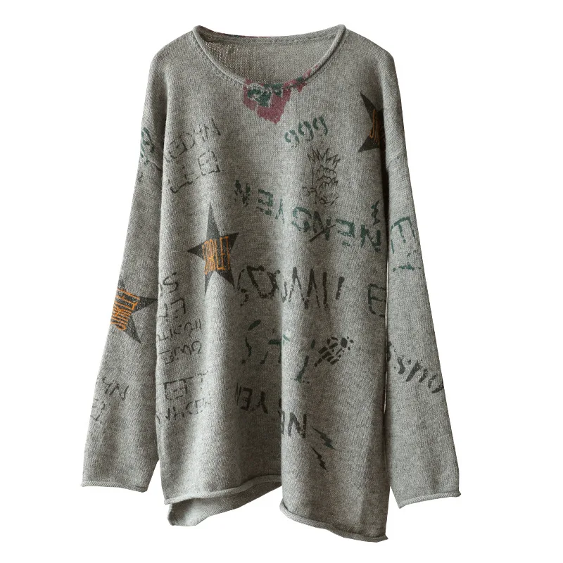 Autumn Sweater Women Fashion Loose Knitting Pullovers 2019 New Female Tops O-Neck Long-sleeved Print Letter Casual | Женская одежда