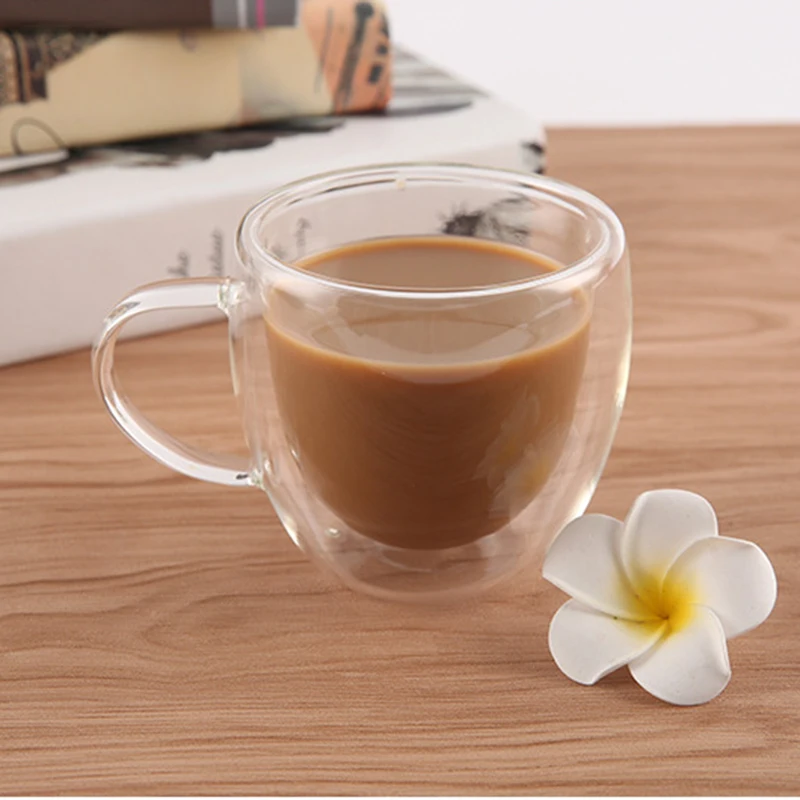 Термостойкие стеклянные кофейные кружки с двойными стенками и ручкой