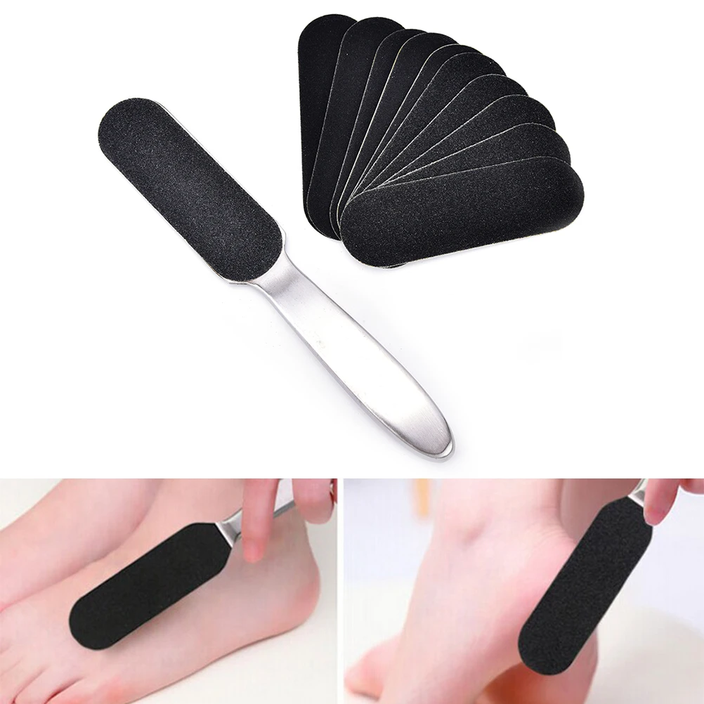 

Double Side Stainless Steel Pedicure Foot File +10Pcs Dry Sanding Paper Hard Skin Remover Feet Care Pedicure Tools 2017 New
