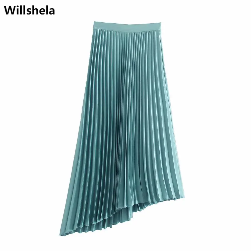 

2021 Женская шикарная модная плиссированная юбка, эластичная высокая талия, асимметричный подол, элегантные женские миди длинные юбки для же...