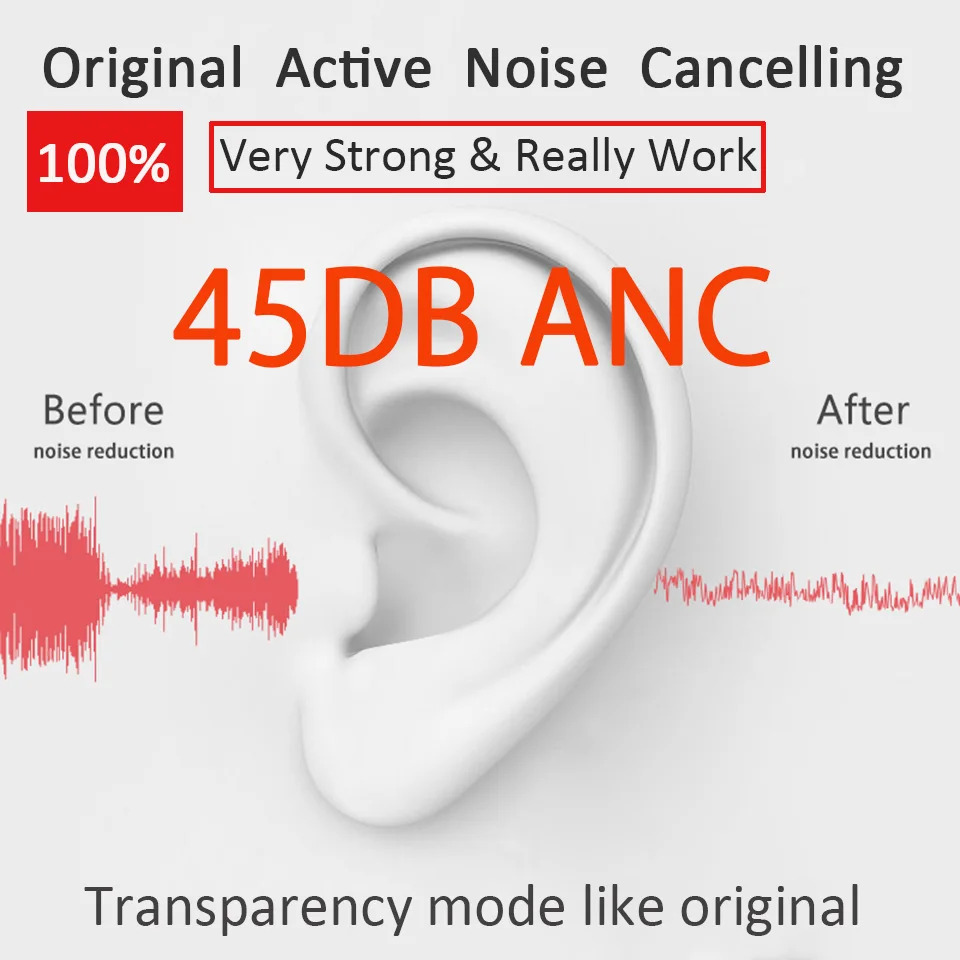 Airoha 1562A ANC AirX Plus TWS Wireless Bluetooth Earphones Air3 with TEXT Noise Cancelling Earbuds 12D Super Bass HD MIC 6-8H |
