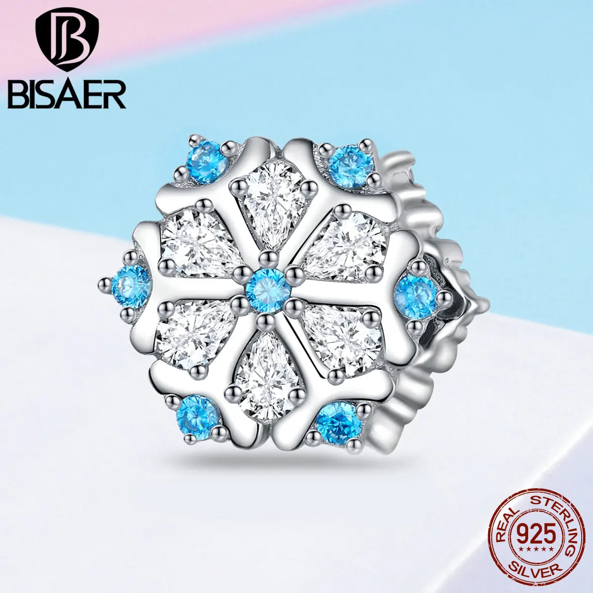 

Бисаер, Стерлинговое Серебро 925 пробы, синие зимние снежинки, шестигранные бусины для женщин, ювелирное изделие, оригинальный браслет с подв...