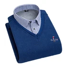 Пуловер AOLIWEN с длинным рукавом, однотонные теплые рубашки, мужской свитер с имитацией двух частей, мужские бархатные толстые повседневные рубашки с вышивкой
