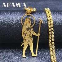 stainless steel egyptian dog long pendant necklace for womenmen gold color chain necklaces jewelry acier inoxydable n4330s03