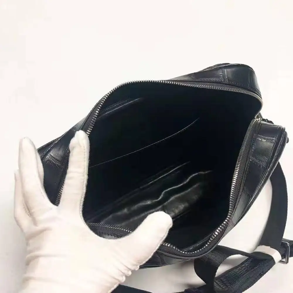 Мужская Наплечная Сумка-Кроссбоди из 100% натуральной крокодиловой кожи черного