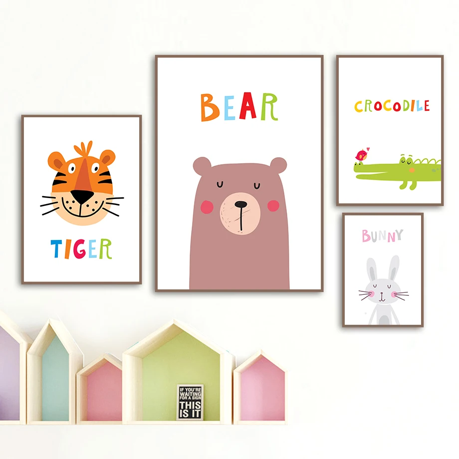 Тигр медведь кролик крокодил животные цитаты скандинавские плакаты и принты