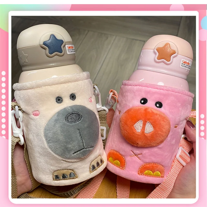 

Thermos Cup Kids Plush Cup Set Sound Creative Animal Head Cute Girl 316 Stainless Steel Single Lid Straw Insulation Kettle