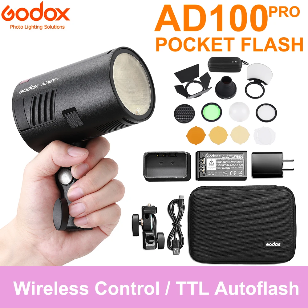 Godox AD100Pro 100Ws TTL 2 4G Вспышка для фотокамер Speedlite HSS 1/8000s эксклюзивная карманная