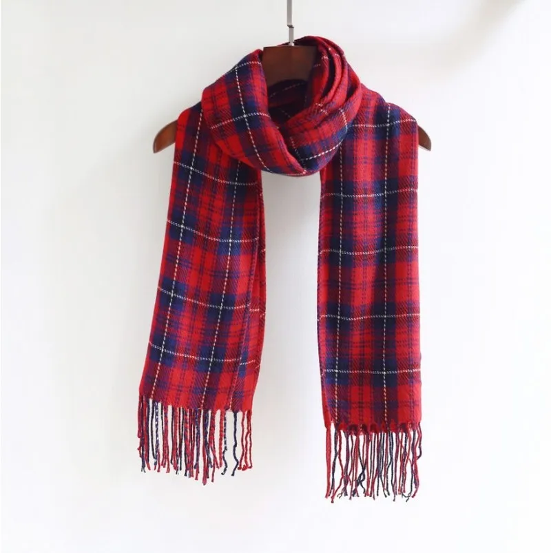 Женский клетчатый шарф зимний однотонный из искусственного кашемира двойного