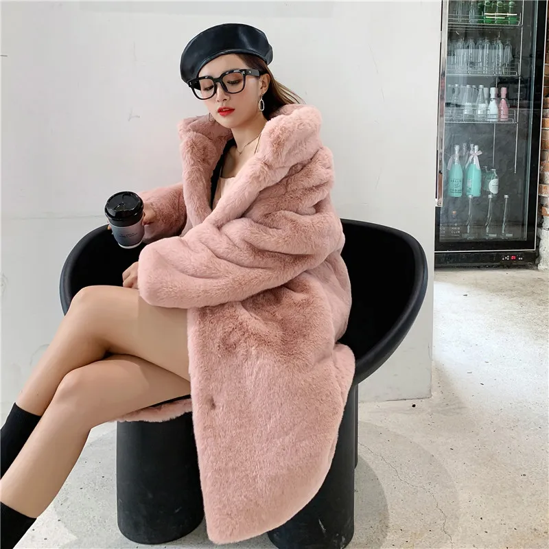 

Solid Loose Turn Down Collar Thick Warm Coats Soft Casual Long Sleeve Pocket Overcoat Women Winter Fashion Faux Fur Long Coat