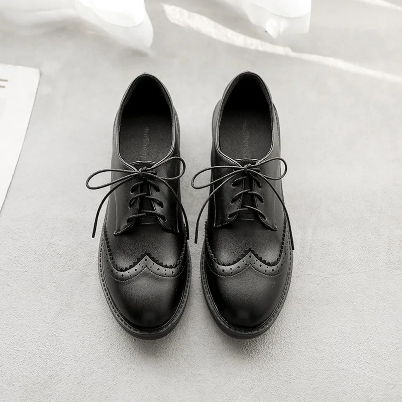 

Shoes On Heels Round Toe 2020 Fashion Women's Oxfords British Style All-Match Soft Shallow Mouth Female Footwear Black Flats