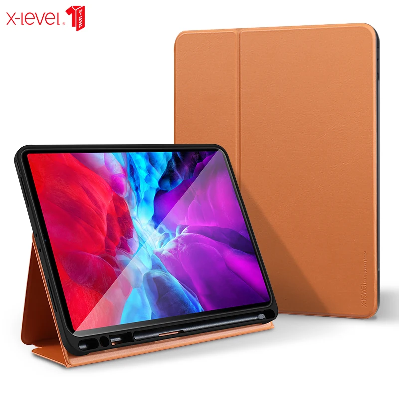 For Apple iPad Pro 12.9" 2020 Case X-Level Ultra Thin PU Leather Flip Tablet Case with Smart Sleep for iPad Pro 11" 2020 Case