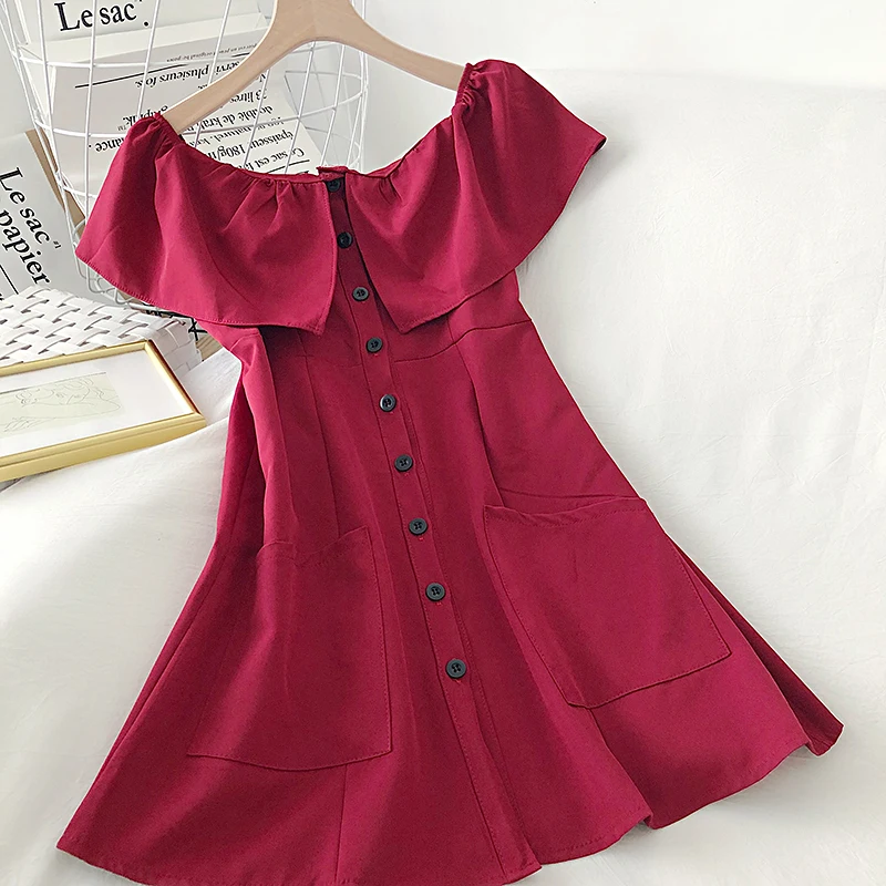 JoinYouth корейское 2020 однотонное Vestidos с коротким рукавом оборками шикарное летнее