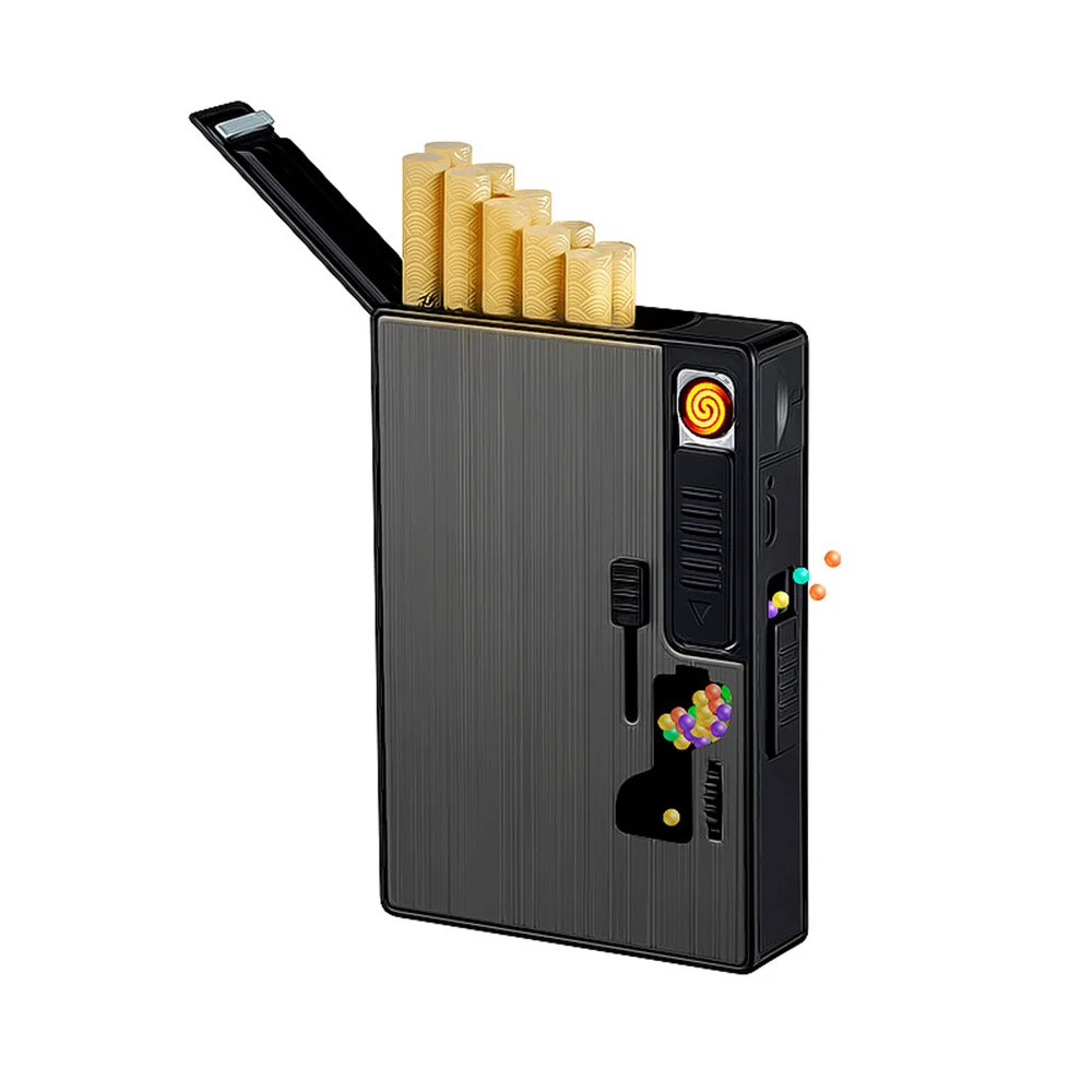 

USB Cigarette Burst Beads Thruster cigarette case Lighter Cigarette Accessories Men Gift