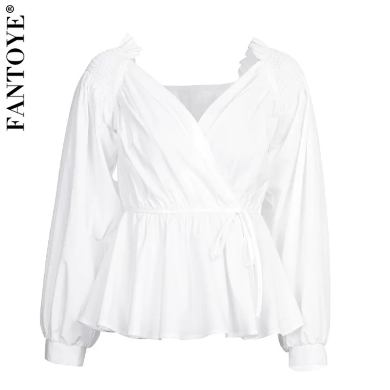 Fantoye сексуальная женская блузка с открытыми плечами белая элегантная рукав