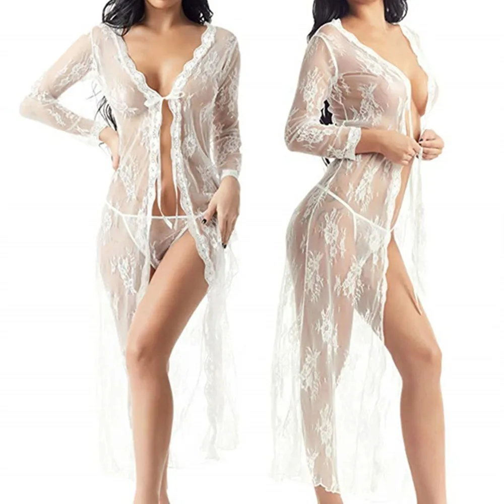 Белый Женское сексуальное Клубное кружевное платье длинный халат Babydoll нижнее белье стринги сексуальный костюм Lenceria Mujer Porno Lenceria женский - Цвет: Белый