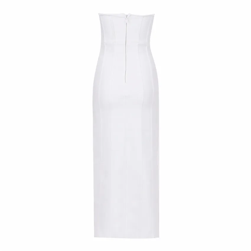 

Bevenccel 2020 New Sexy Women White Dress Elegant Off Shoulder Runway Strapless Evening Party Dress Sleeveless Club Dress