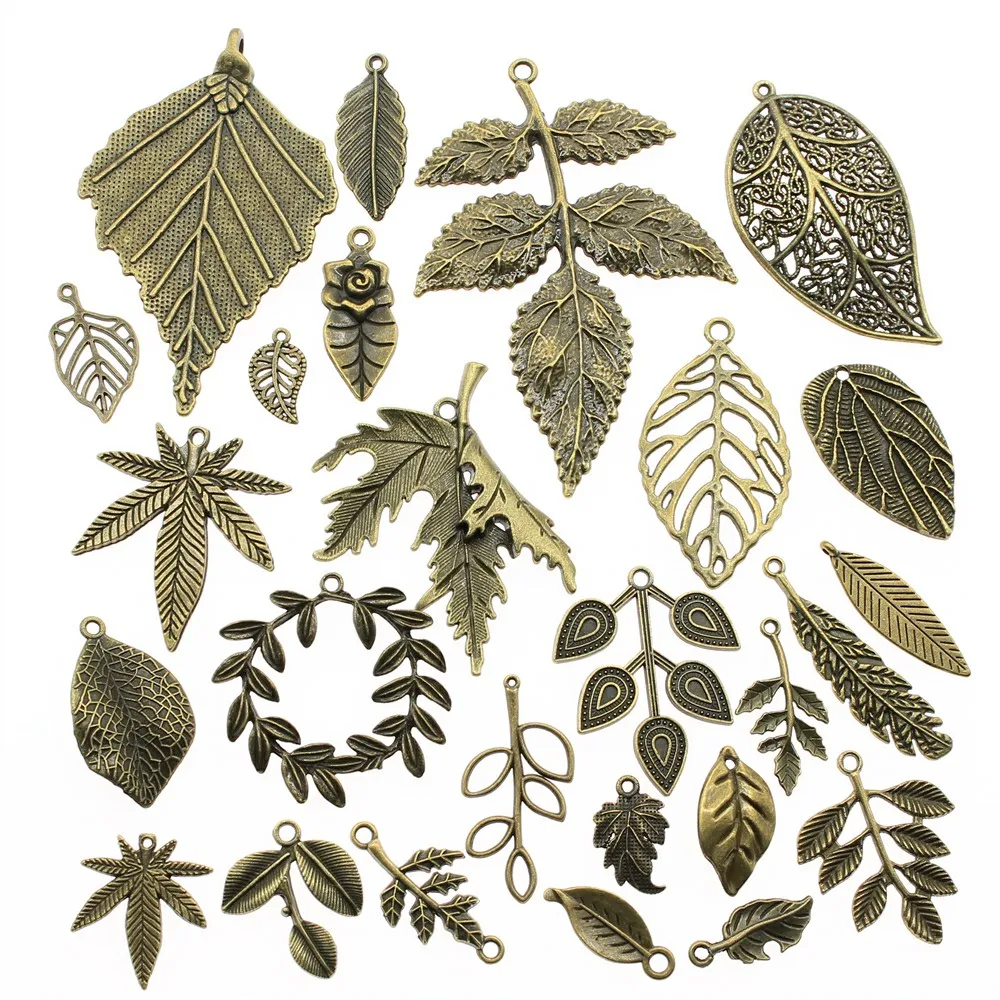 WYSIWYG 40g Antique Bronze Color Zinc Alloy Random Mix Styles Leaf And Branch Charms DIY Handmade Craft For Jewelry Making