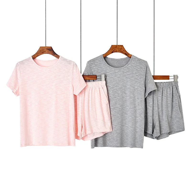 

Summer New Ladies Pajamas Bamboo Cotton Thin Section Sweat-absorbent Short-sleeved Round Neck Solid Color Home Service Two-piece