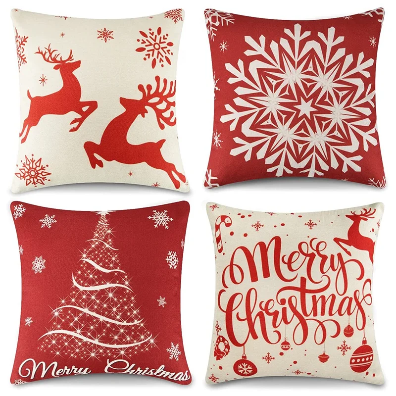 

Christmas Pillow Covers 18X18 Snowflake Deer Christmas Decorations Throw Pillows for Couch Home Decor Set of 4