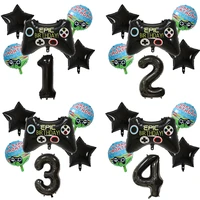 6pcs number balloons black gamepad boy game on foil balloon birthday party decorations kids toy match props gaming balloon gift