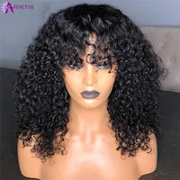 curly human hair wigs with bangs indian remy 100 human hair wigs for black women 150 density 8 24 inches natural black