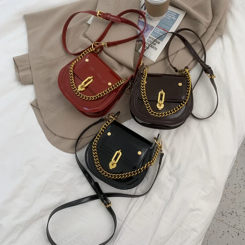 

PU Leather Saddle Bags For Women 2021 Fashion Shoulder Simple Bag Lady Solid Color Handbags Mini High Quality Crossbody Bags