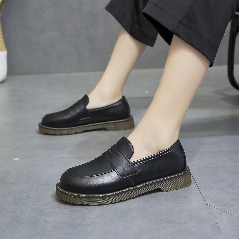 Туфли женские оксфорды без шнуровки криперы кроссовки платформа Мокасины черные