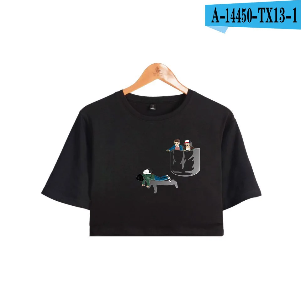 black Футболка для девочек, футболки с пупками, короткие футболки Harajuku, сексуальные модные летние топы с открытым животом, футболки для женщин - Цвет: black