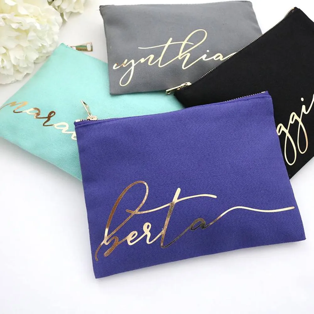 Персонализированная косметичка с монограммой для макияжа курсивный шрифт