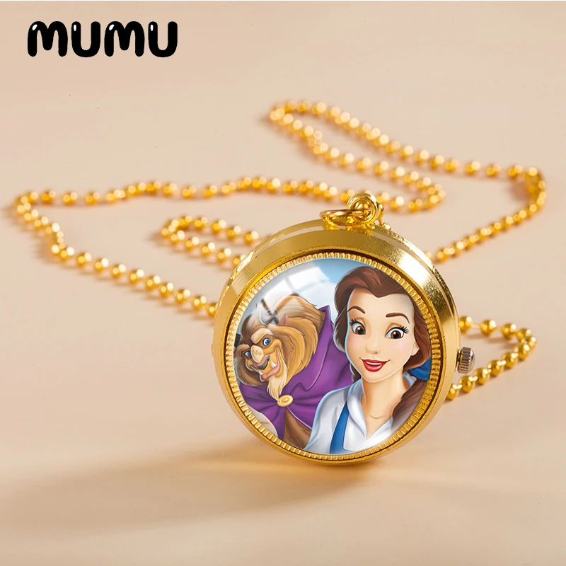 Новинка 2021 карманные часы с изображением красавицы и чудовища ожерелье