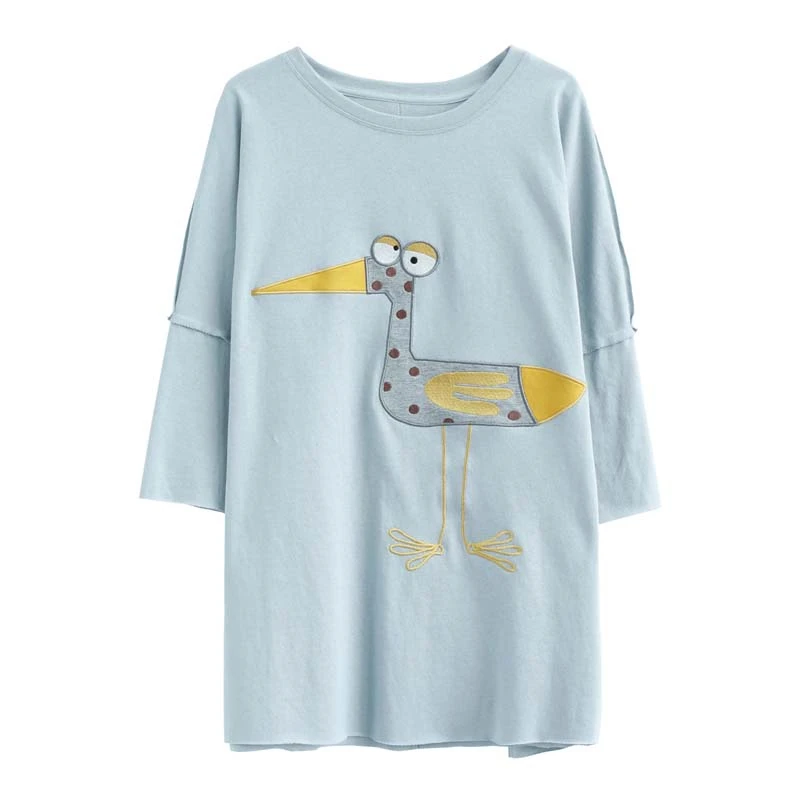 

BIG SIZE 4XL Summer Women Fashion Kawaii Embroidery Bird Tops Ladies Female Plus Large Short Sleeve Cotton Loose T shirt Tshirt