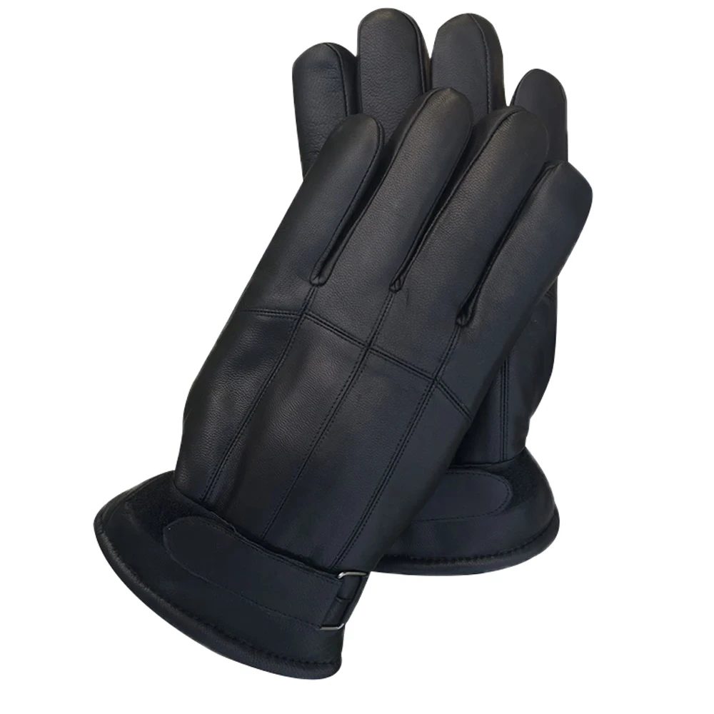 Longkeeper Men Genuine Leather Gloves Winter Sheepskin Full Finger Glove Wool Lining Warm Driving Mittens High Quality Luvas